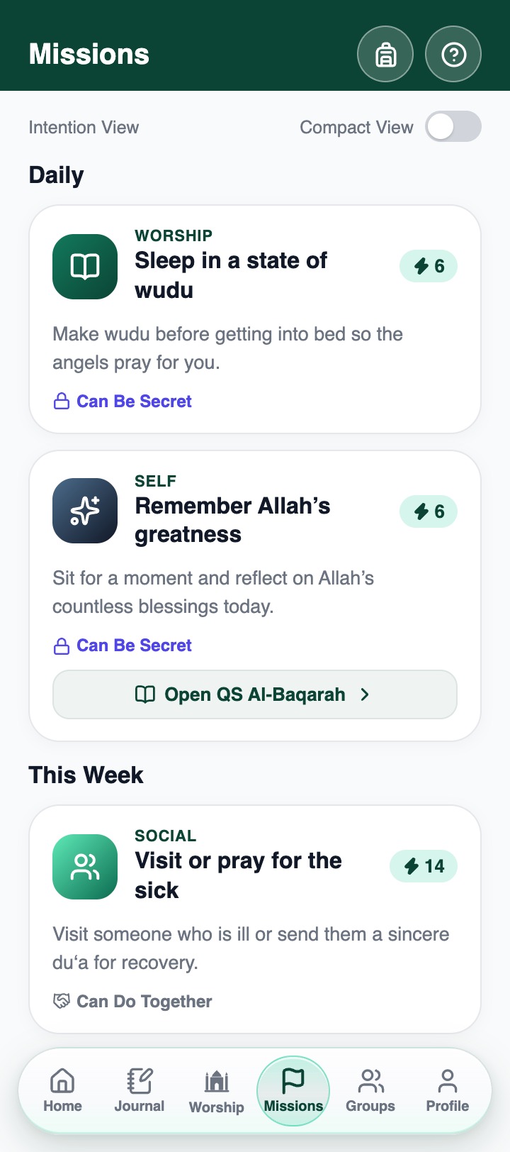 Missions: Small daily and weekly missions.